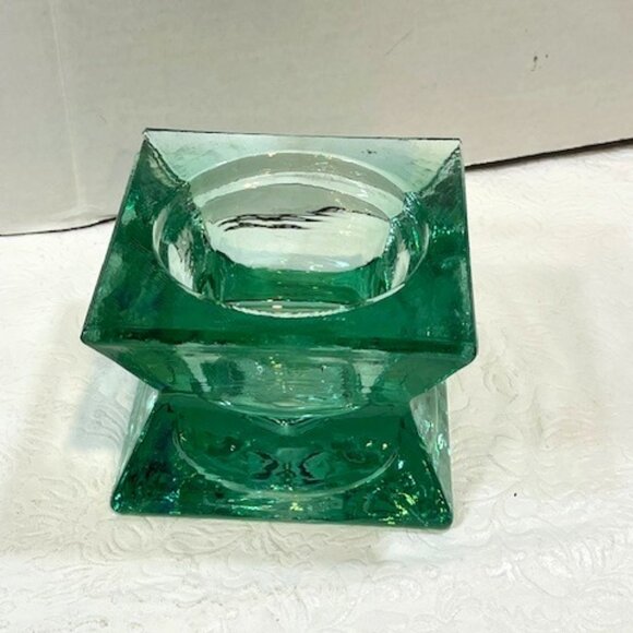 VTG Vidrios San Miguel 100% Recycled Glass Candle Holder Green Heavy - Picture 2 of 9